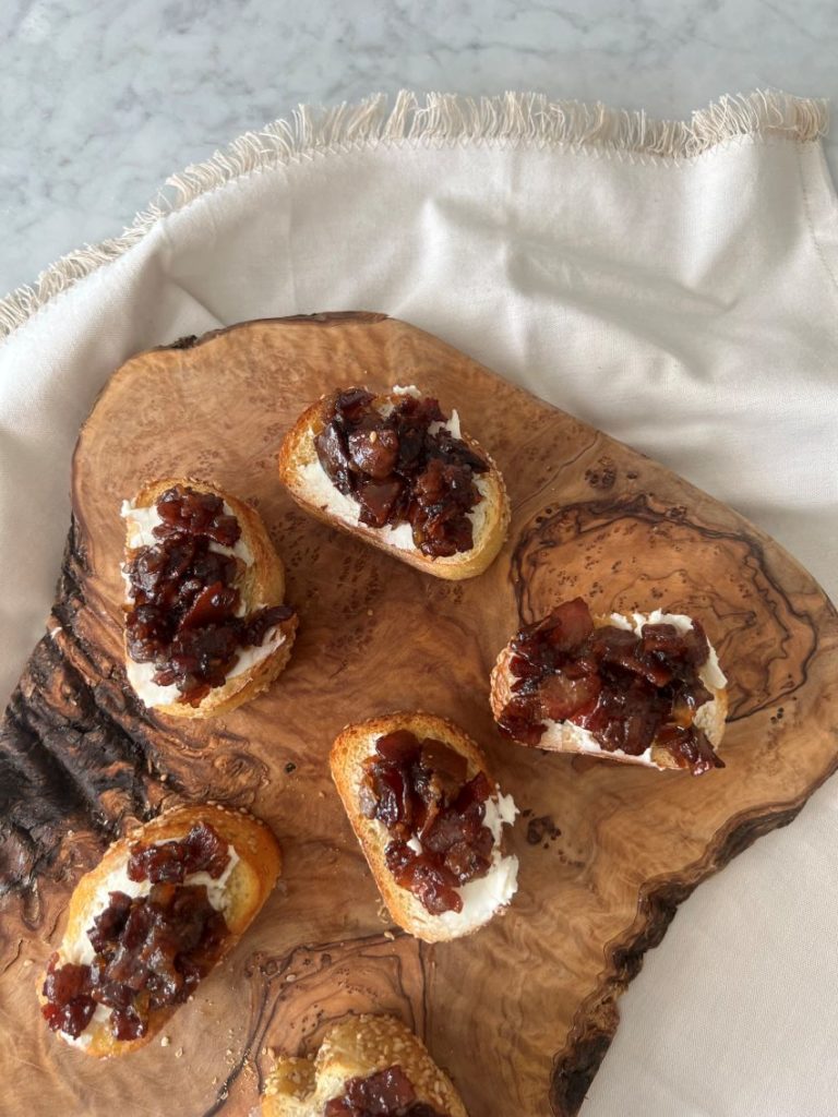 Bacon Jam & Honey Goat Cheese Crostini